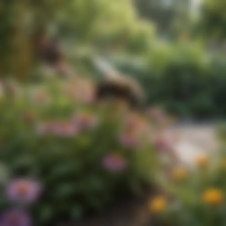 A well-maintained garden featuring plants that attract and support carpenter bees and other pollinators.