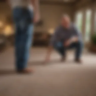 A professional discussing carpet installation options with a homeowner.