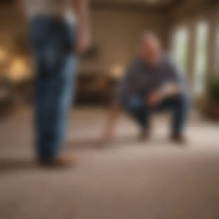 A professional discussing carpet installation options with a homeowner.