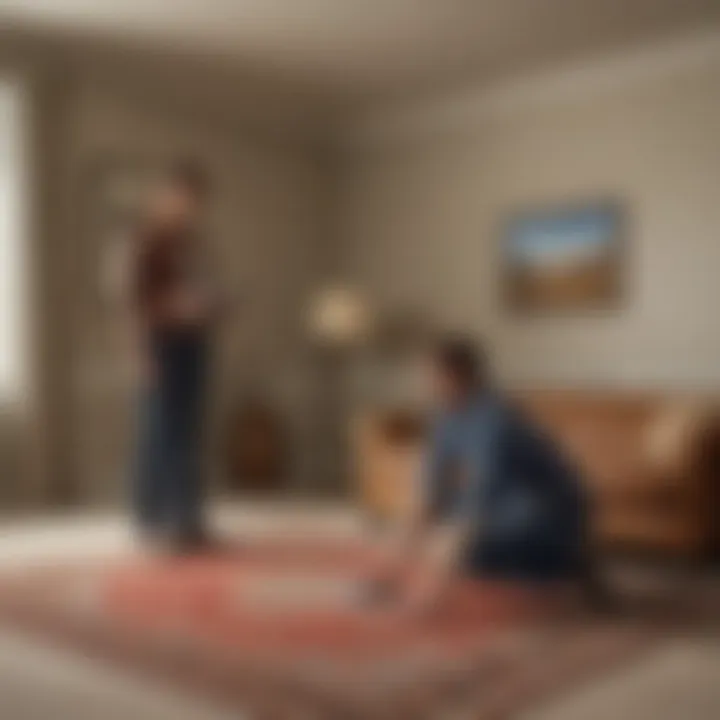 A homeowner measuring a room to determine carpet dimensions.