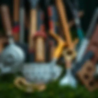 Close-up of tools and equipment used by landscapers in their work