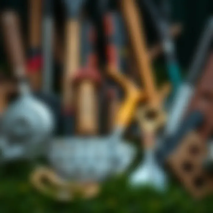 Close-up of tools and equipment used by landscapers in their work