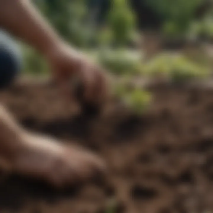 Gardener inspecting soil texture and moisture