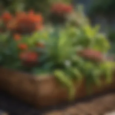 Diverse Plant Life in a Raised Bed Garden A vibrant raised bed garden filled with diverse plants