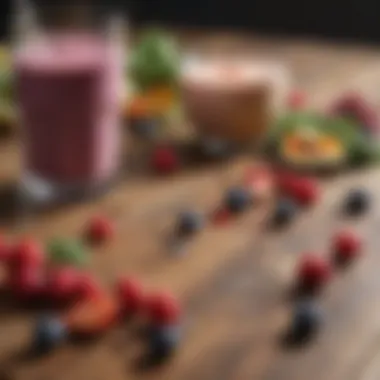 Close-up of smoothie ingredients on a wooden table