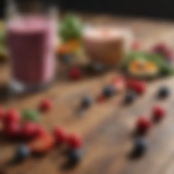 Close-up of smoothie ingredients on a wooden table