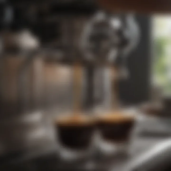 Close-up of espresso extraction process