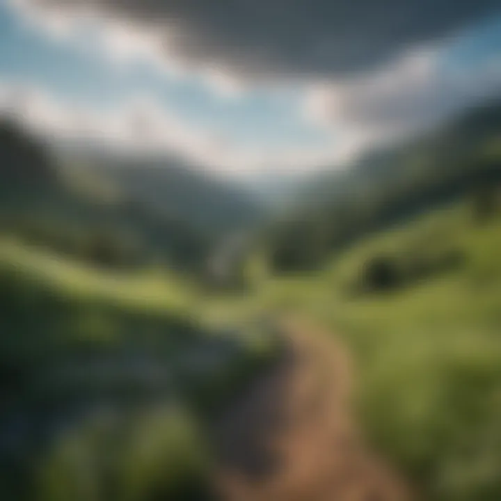 A serene landscape featuring blue skies and green hills invoking tranquility.