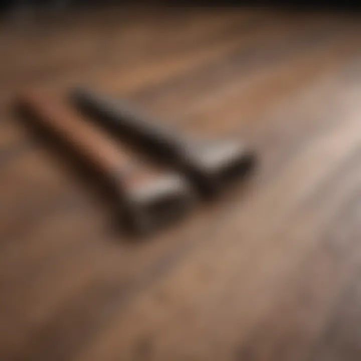 Detailed view of hardwood flooring materials and tools