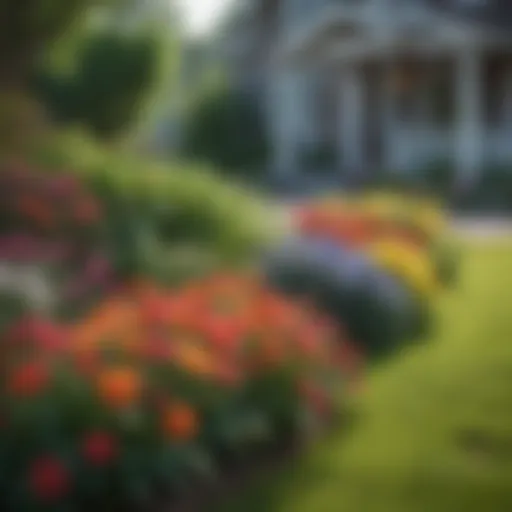 Elegant front yard with colorful flower beds