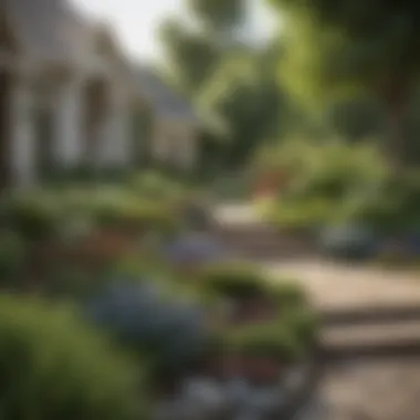 A well-maintained front yard showcasing landscaping designs