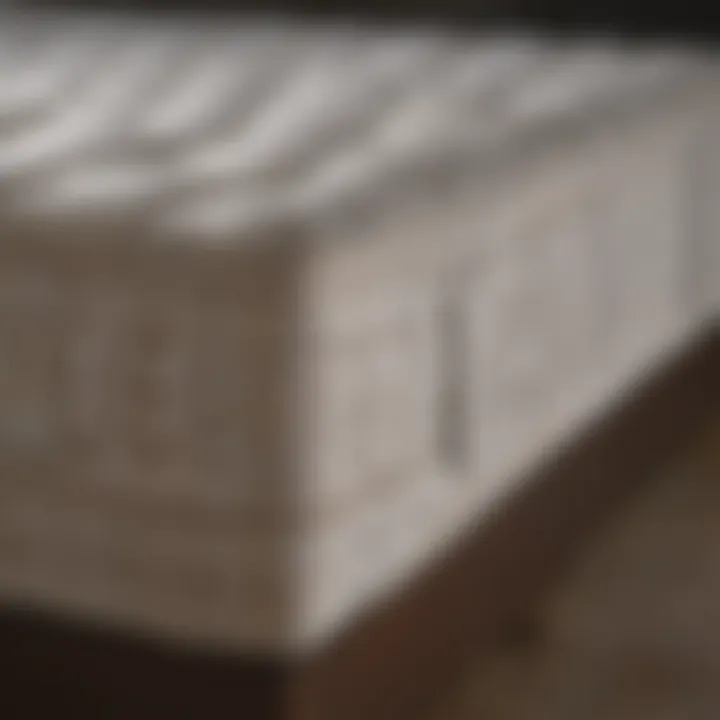 Close-up of a mattress resting on a box spring