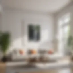 A serene living room featuring white walls that enhance natural light
