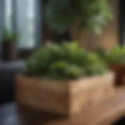 A wooden tree planting box with thriving plants