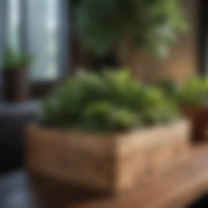 A wooden tree planting box with thriving plants
