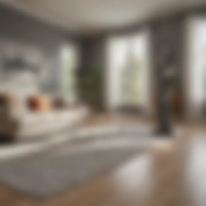 An elegantly designed living room featuring a wall-mounted Shark cordless vacuum.