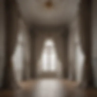 Elegant drapery cascading from a vaulted ceiling