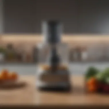 A stylish kitchen with a food processor prominently displayed