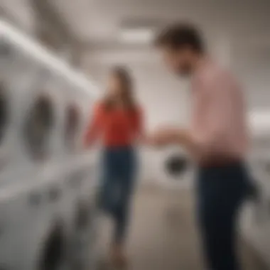 A consumer examining the energy efficiency rating of a clothes dryer