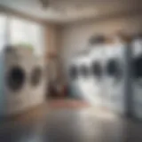 A variety of clothes dryers displayed in a showroom setting