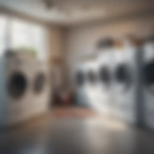 A variety of clothes dryers displayed in a showroom setting